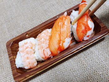 High angle view of sushi in plate