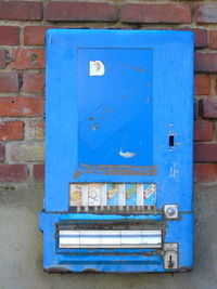 Close-up of blue mailbox