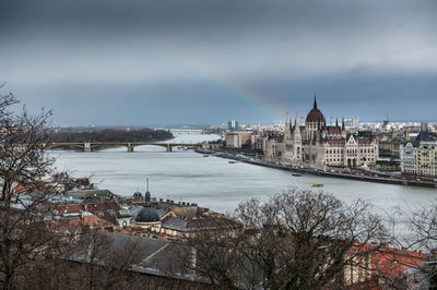 River amidst buildings against sky in city