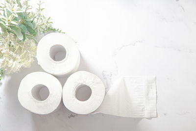 High angle view of white paper on table