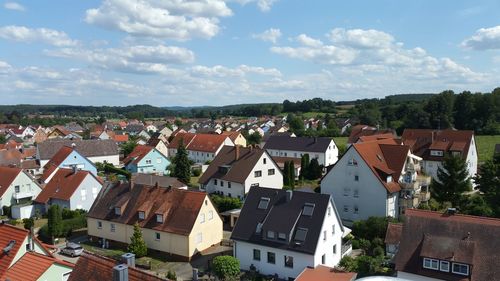 High angle view of townscape against sky