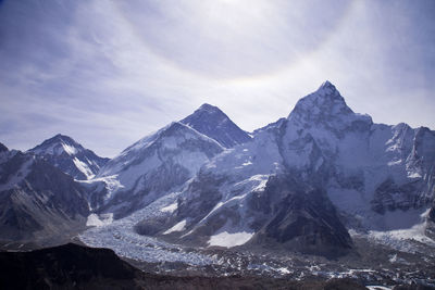 Scenic view of snowcapped mountains against sky