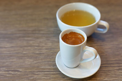 High angle view of coffee on table