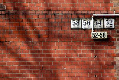 Numbers on brick wall