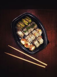 High angle view of food in bowl on table