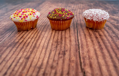 Close-up of cupcakes on table