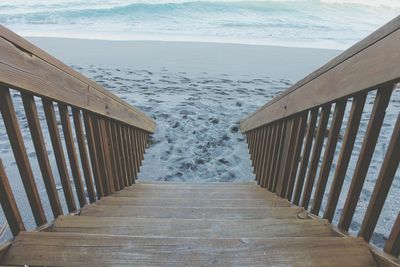 Boardwalk at beach against sky