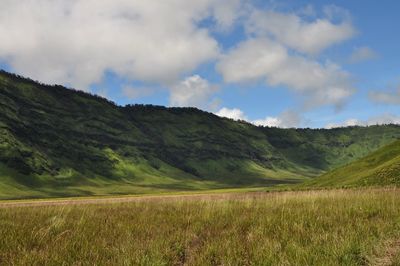 Scenic view of landscape against cloudy sky