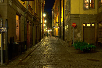 View of empty walkway at night