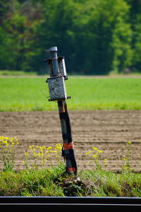 Close-up of basketball hoop on field