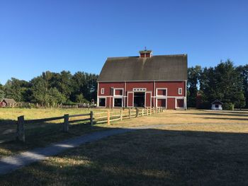 House on field against clear sky