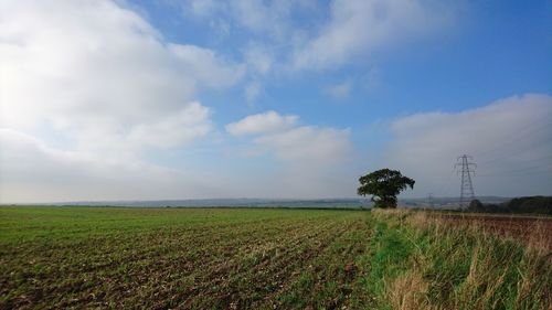 Scenic view of field against cloudy sky