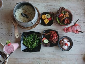 High angle view of food on table