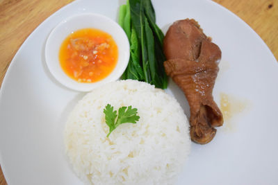 High angle view of meal served in plate