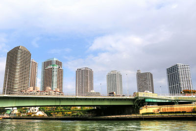 Low angle view of cityscape against sky