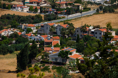 High angle view of buildings in town