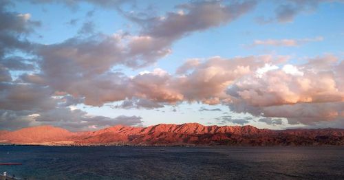 Panoramic view of sea against sky during sunset