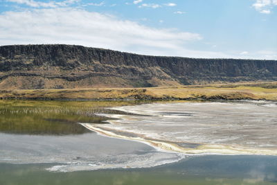 Colorful algae at the shores of lake magadi, rift valley, kenya