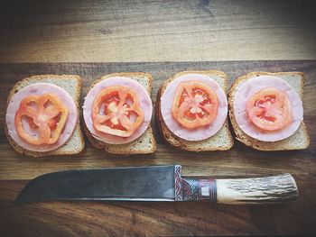 High angle view of food on table