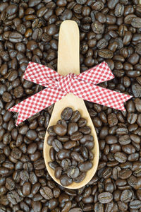 High angle view of coffee beans on table