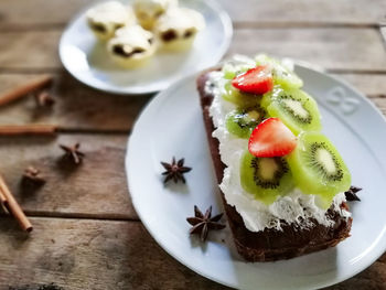 Close-up of dessert in plate on table