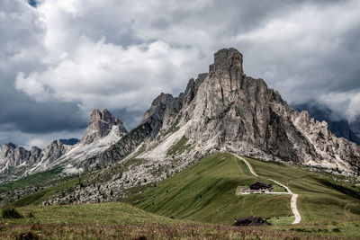 Panoramic view of nuvolau mountain in the dolomites, italy.