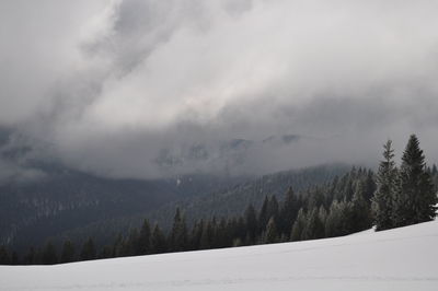 Scenic view of mountains against sky during winter