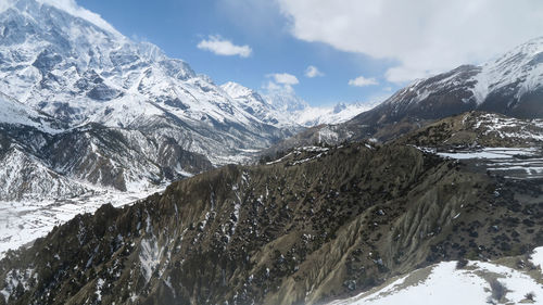 Scenic view of snowcapped mountains against sky