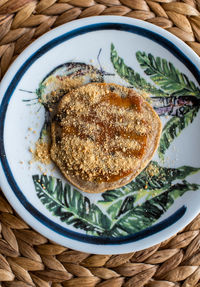 High angle view of breakfast served on table