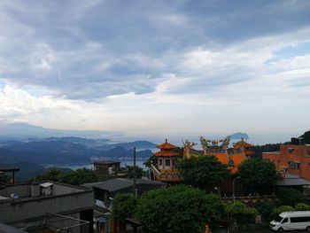 High angle view of townscape against sky