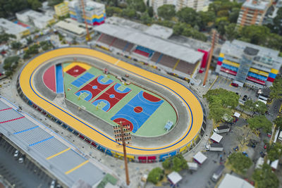 High angle view of buildings in city