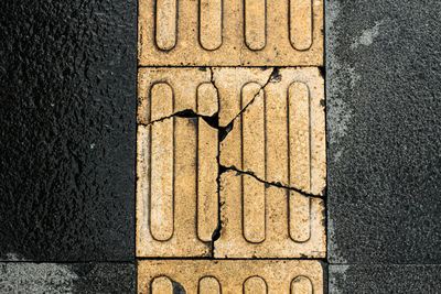 High angle view of arrow symbol on road