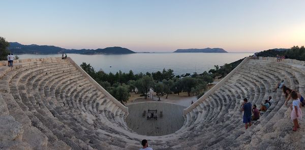 High angle view of tourists on the beach roman amphitheatre 