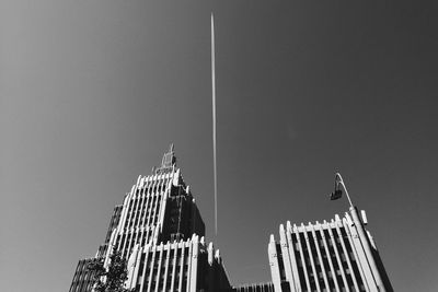 Low angle view of buildings against clear sky