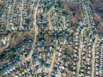 High angle view of city street and buildings