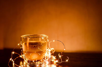 Close-up of tea in glass on table
