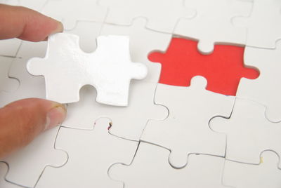 Close-up of hand on white wall