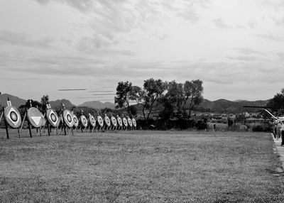 View of dartboards on landscape