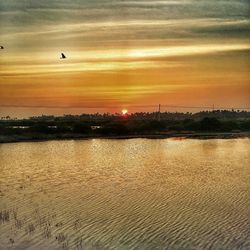 Scenic view of sea at sunset