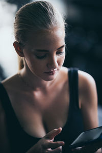 Young woman looking down