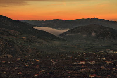 Landscape and mountains at sunset