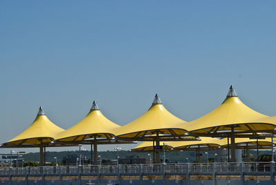 Panoramic view of beach against clear blue sky