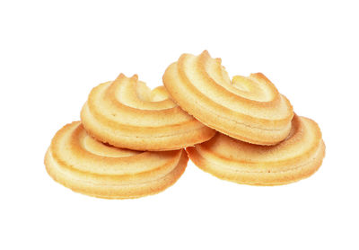 Close-up of cookies against white background