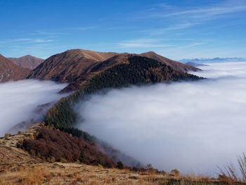 Panoramic view of volcanic landscape against sky