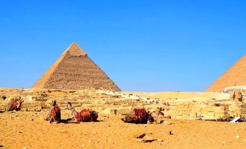 Pyramids of giza, cairo blue sky on a quiet day