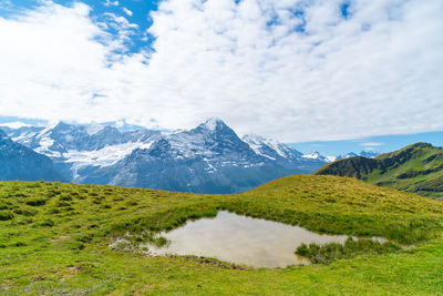 Scenic view of snowcapped mountains against sky