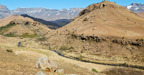 Scenic view of mountains against clear sky