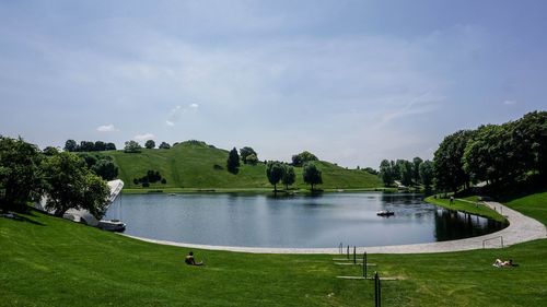 Scenic view of lake against sky