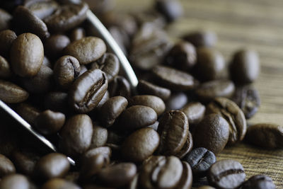 High angle view of coffee beans on table