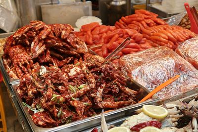 High angle view of meat for sale